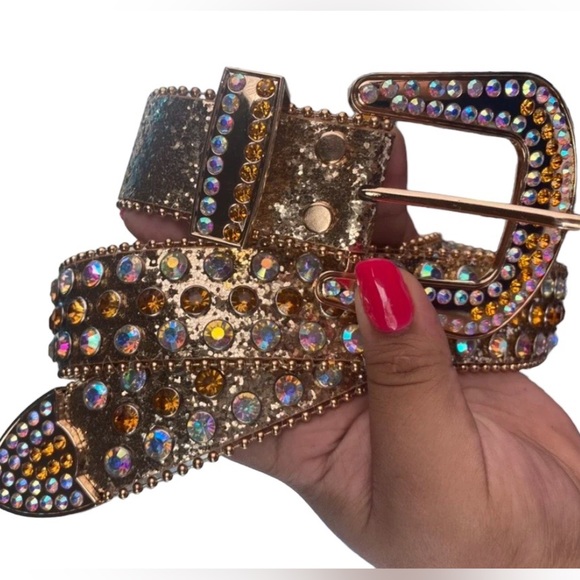 New Gorgeous Gold Embellished Rhinestone Western Decor Belt 7 Adjustable Holes - Picture 8 of 11